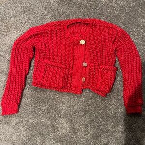 Red Chunky Knit Button-Front Women's Sweater - Aaron & Amber, Small
